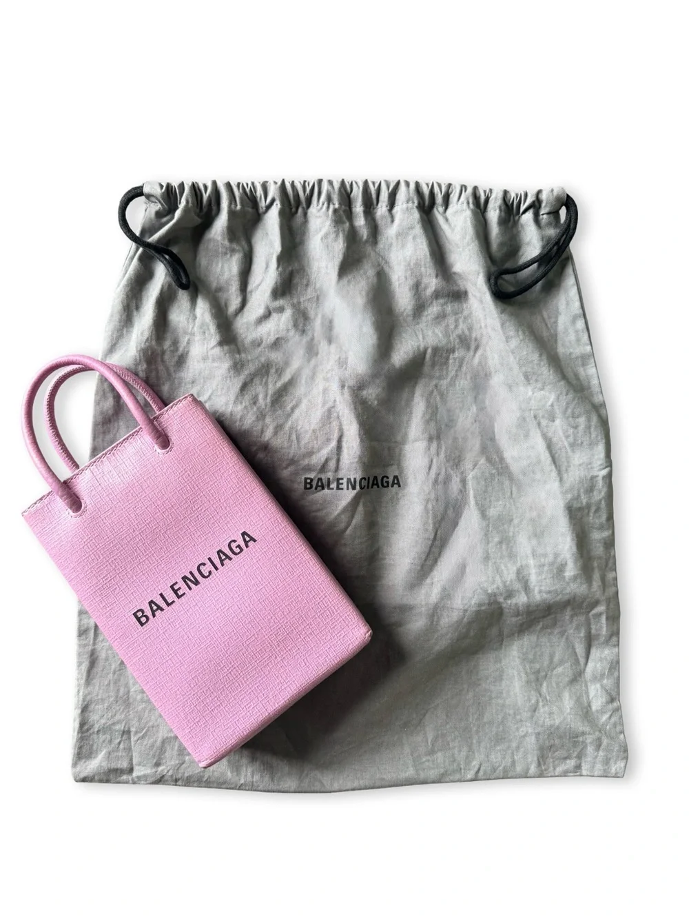 Balenciaga Two-Way Pink Leather Squared Shopping Phone Holder Crossbody Bag